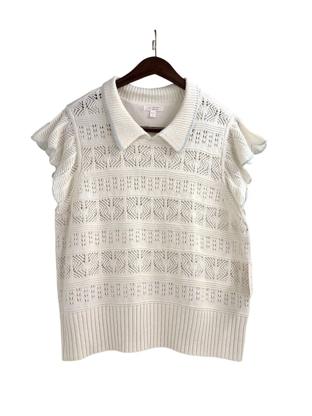 NWT Lauren Conrad Womens XXL Crochet Flutter Sweater Top Ivory Light Academia